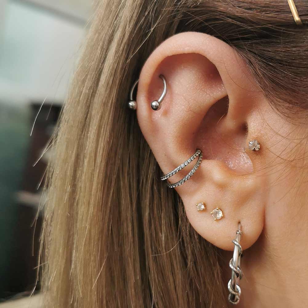 16G Double CZ Hoop Titanium Cartilage Ring