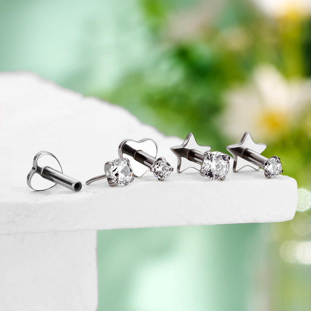 Prong CZ Star Heart Titanium Threadless Cartilage Stud