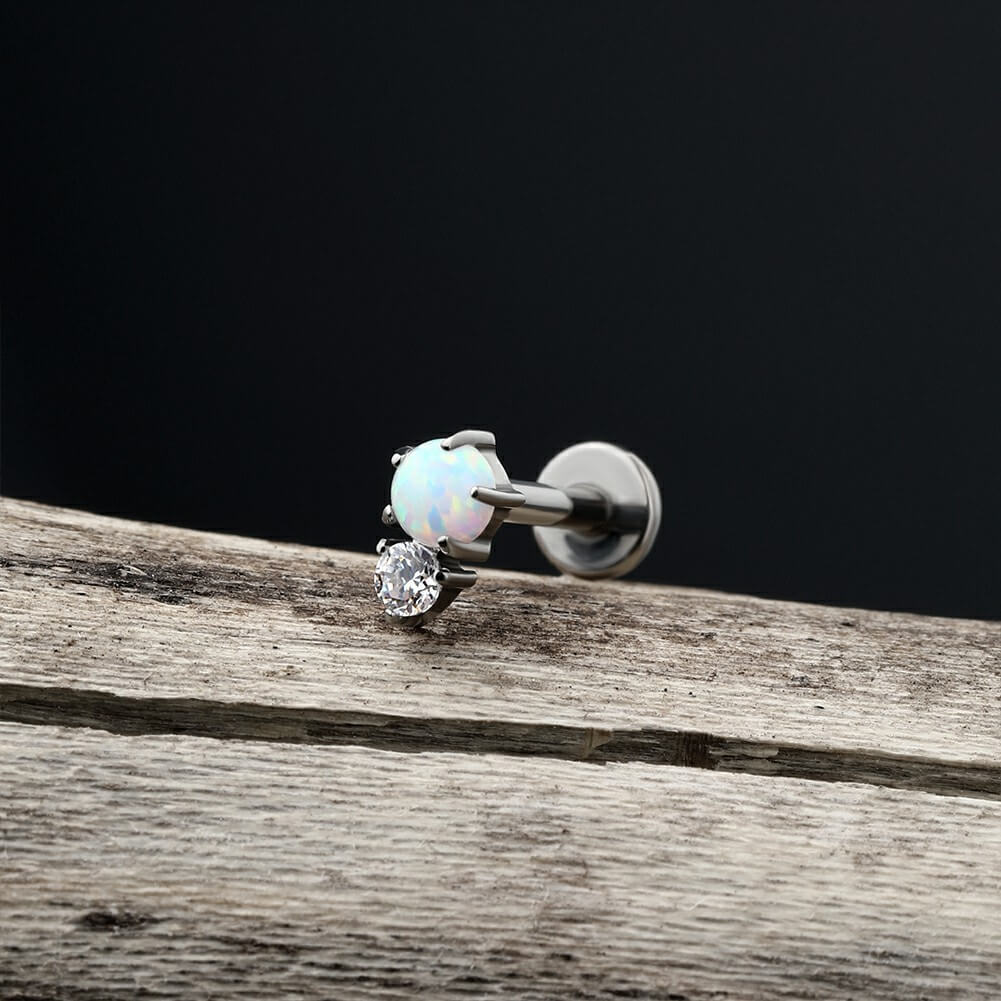 Synthetic Opal CZ Threadless Titanium Labret Stud