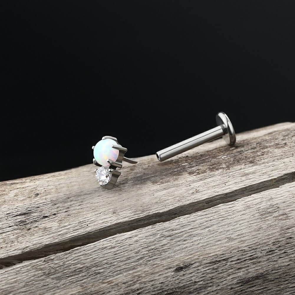 Synthetic Opal CZ Threadless Titanium Labret Stud