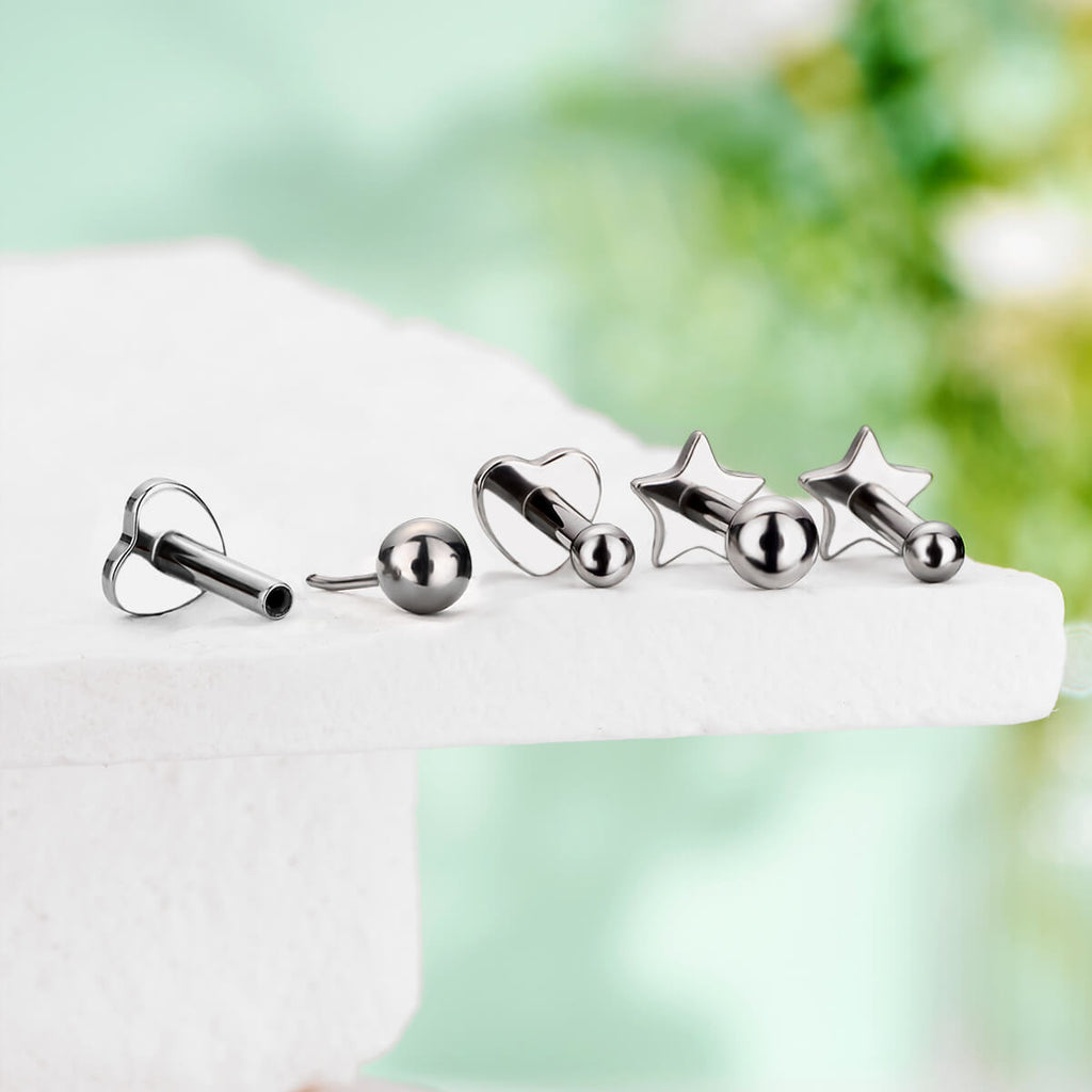 Titanium Threadless Ball Top Star Heart Flat Back Cartilage Mantis Piercing Stud