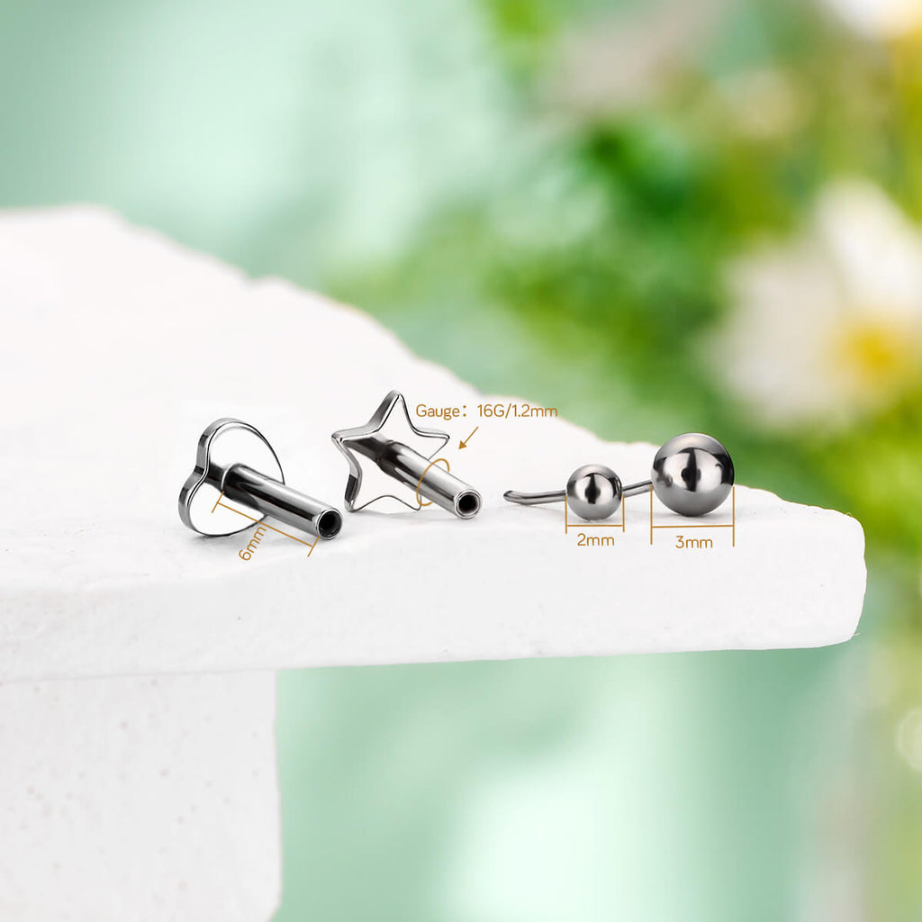 Titanium Threadless Ball Top Star Heart Flat Back Cartilage Mantis Piercing Stud