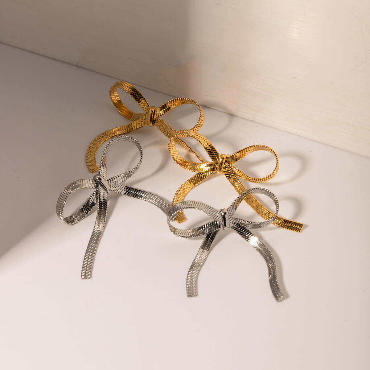 2PCS Bow Statement Stainless Steel Stud Earrings