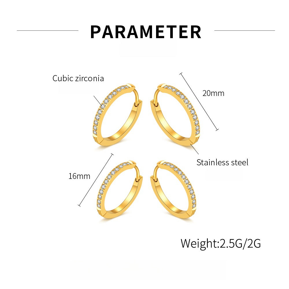 Oufer Stainless Steel Hand Polish CZ Hoop Earring  For Women Party Daily Gift