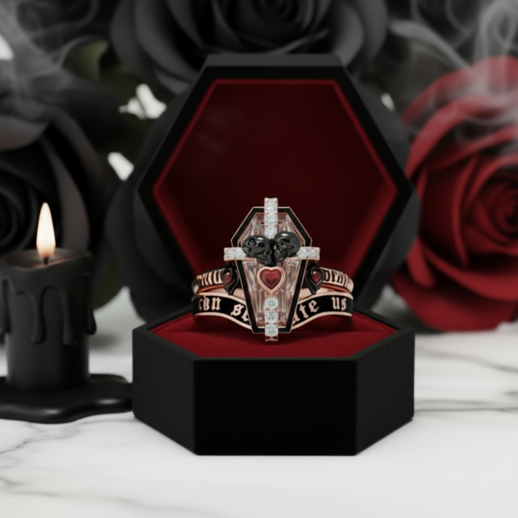 Only Death Can Separate Us Coffin Cut Diamond Option Wedding Rings