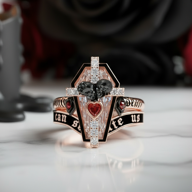 Only Death Can Separate Us Coffin Cut Diamond Option Wedding Rings