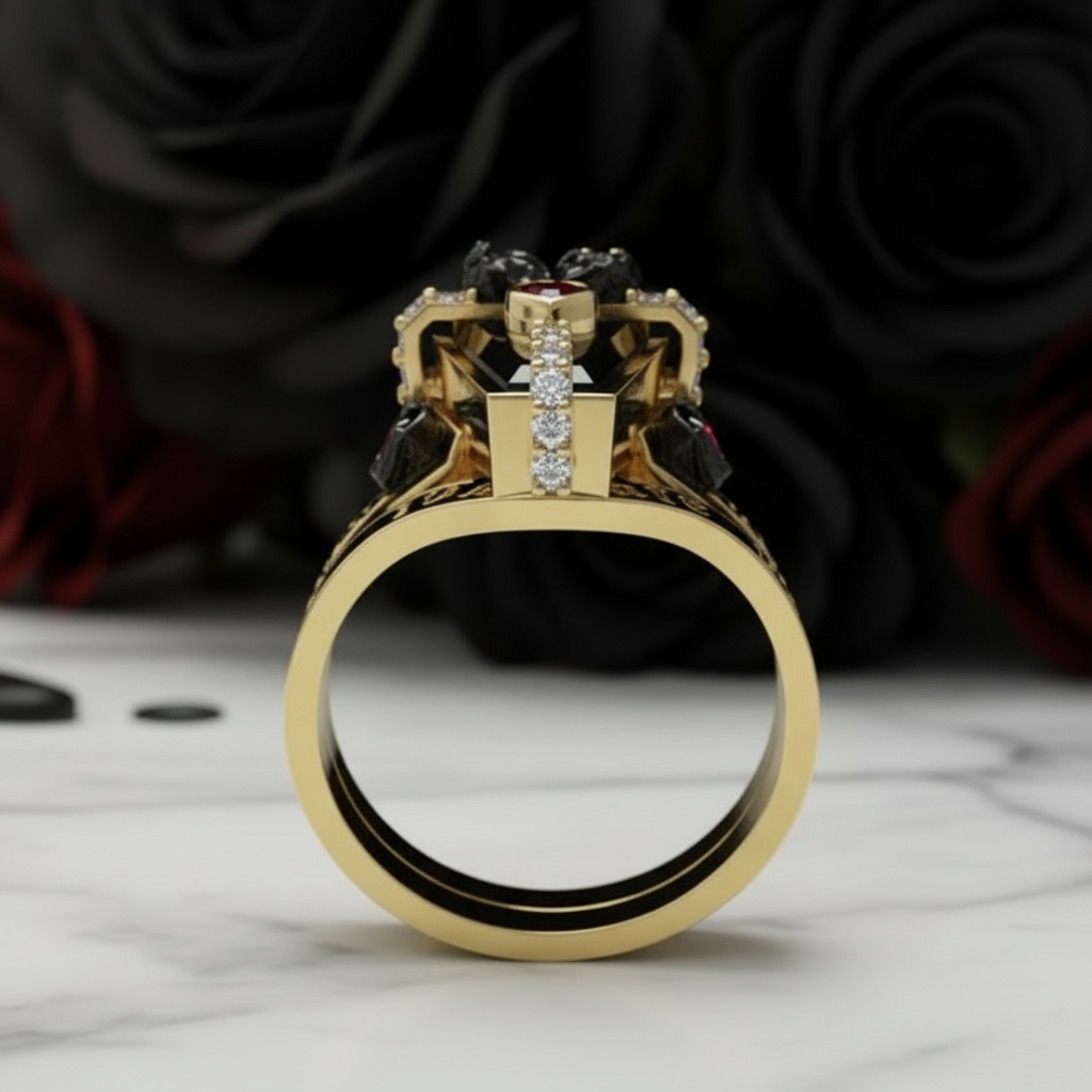 Only Death Can Separate Us Coffin Cut Diamond Option Wedding Rings