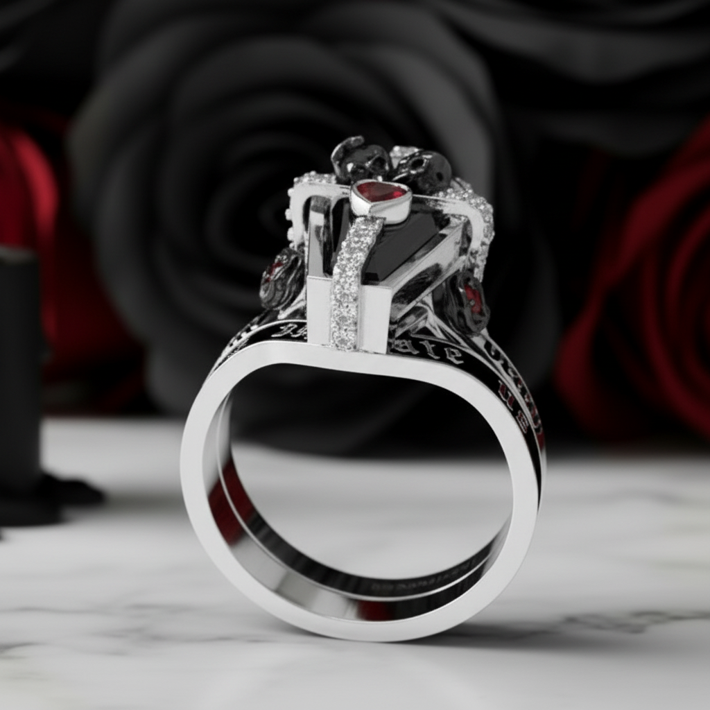 Only Death Can Separate Us Coffin Cut Diamond Option Wedding Rings