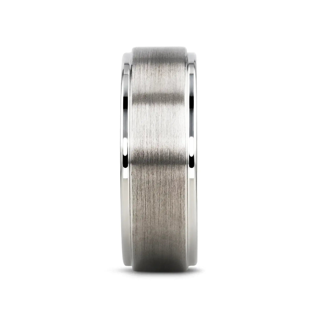 ORLOFF White Tungsten Ring with Raised Brush Finished Center - 6mm & 8mm