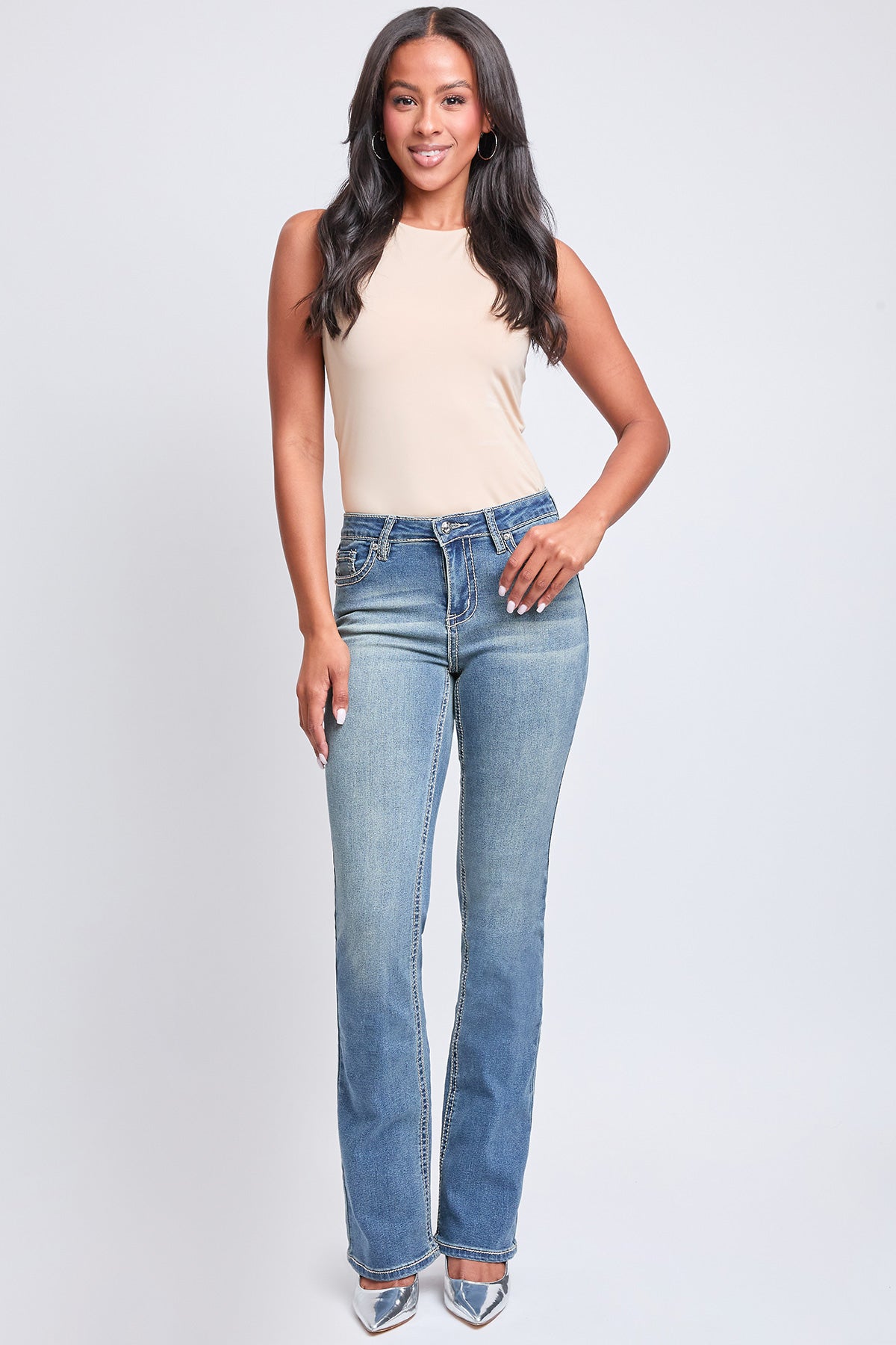 Women's Heavy Stitch Mid Rise Bootcut Stud Jeans