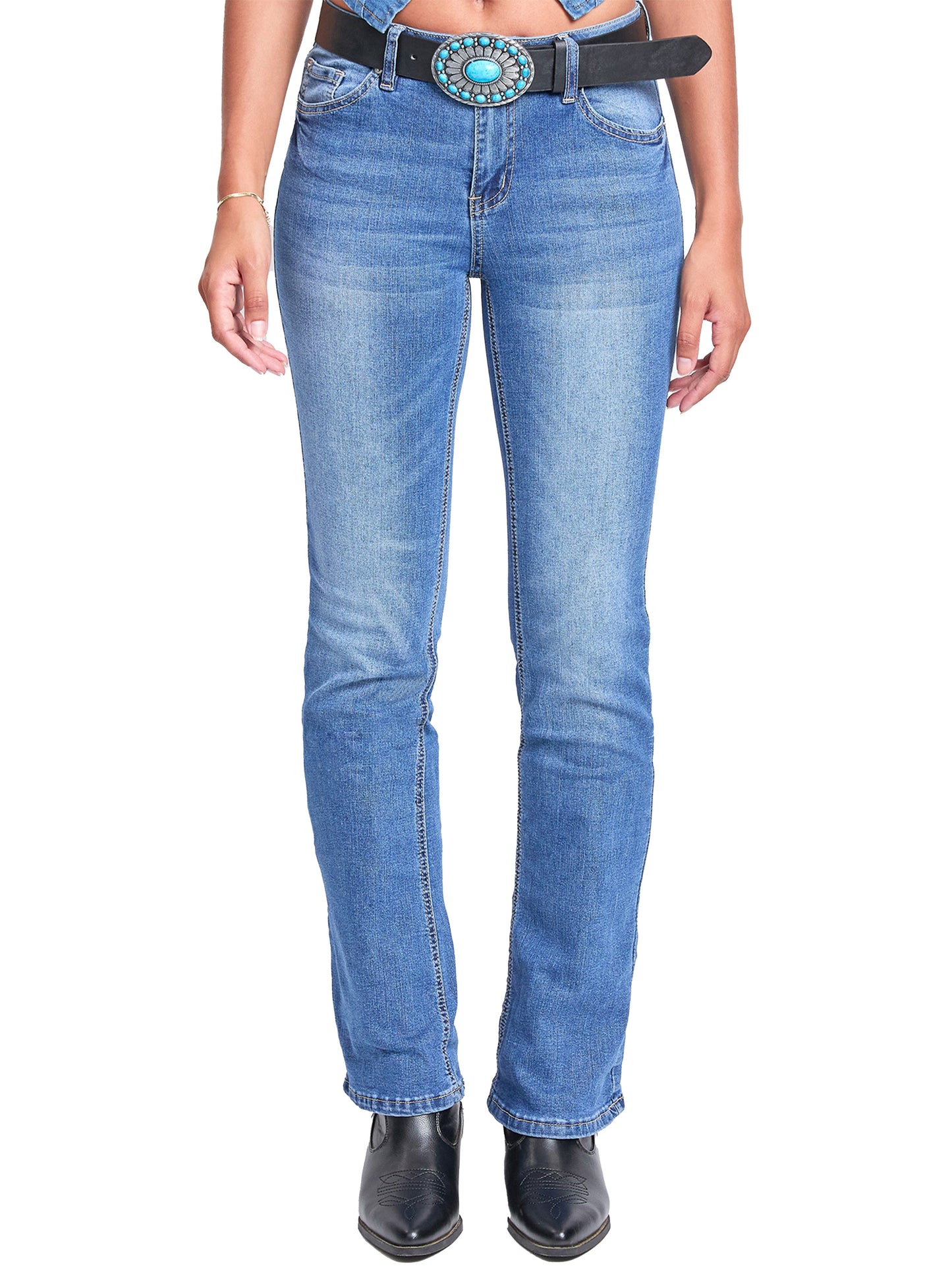 Women's Mid Rise Belted Bootcut Jeans