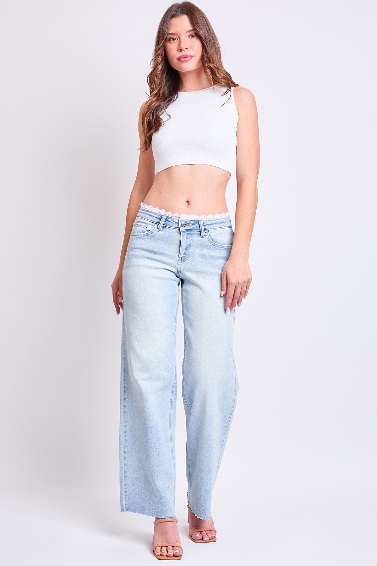 Women's Lace Trim Wide Leg Jeans