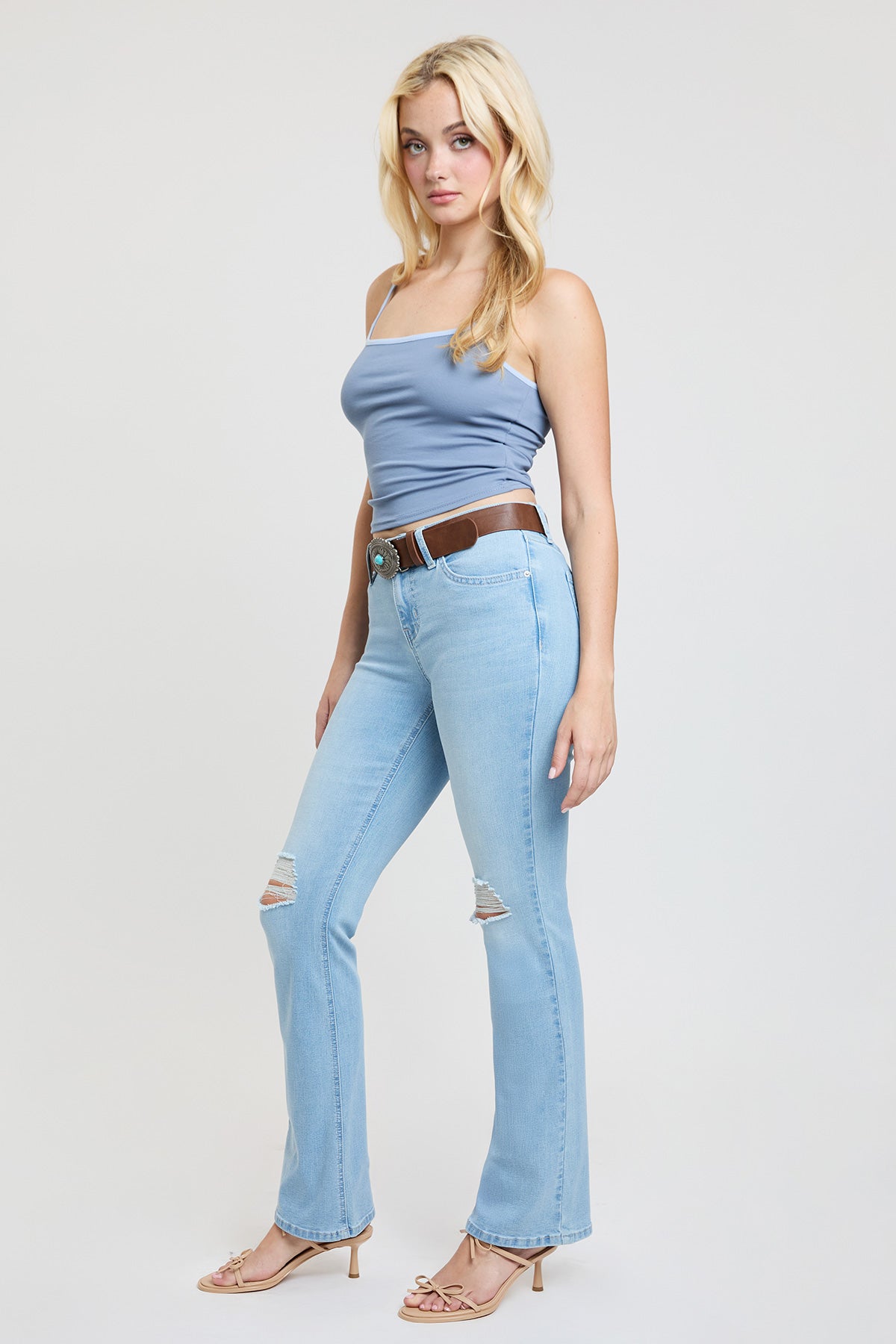 Women's Mid Rise Belted Bootcut Jeans