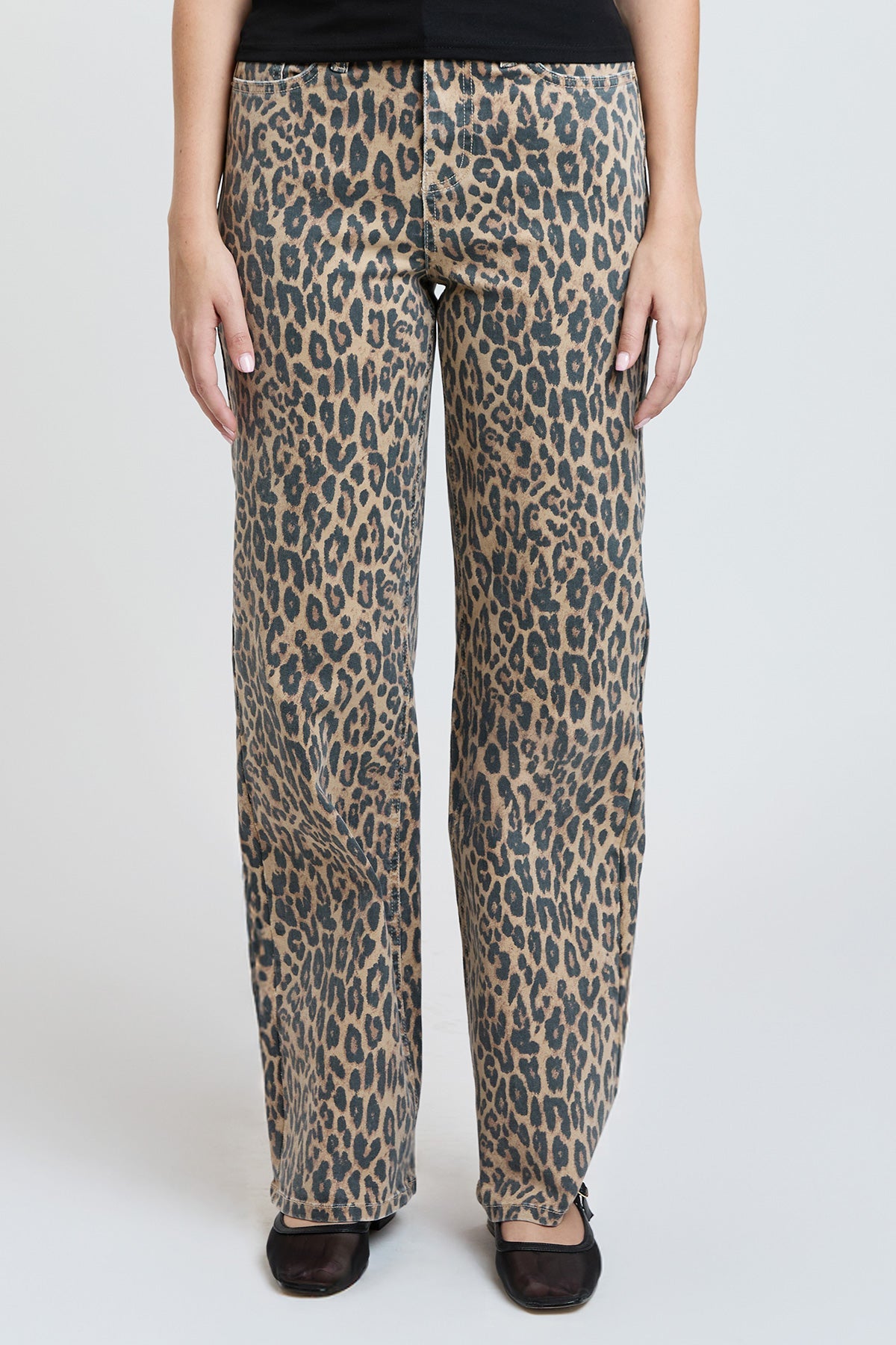 Women's High Rise Animal Print Wide Leg Jeans