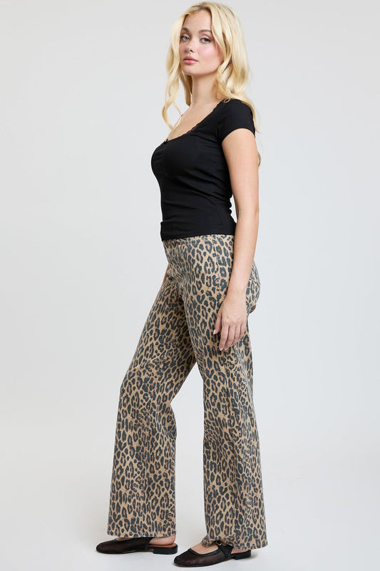 Women's High Rise Animal Print Wide Leg Jeans