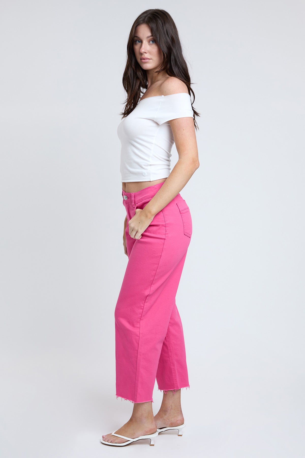 Women's High Rise Cropped Trouser Jeans Wide Leg Fit