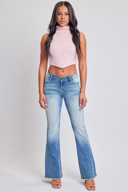 Women's Low Rise Fray Hem Flare Jeans