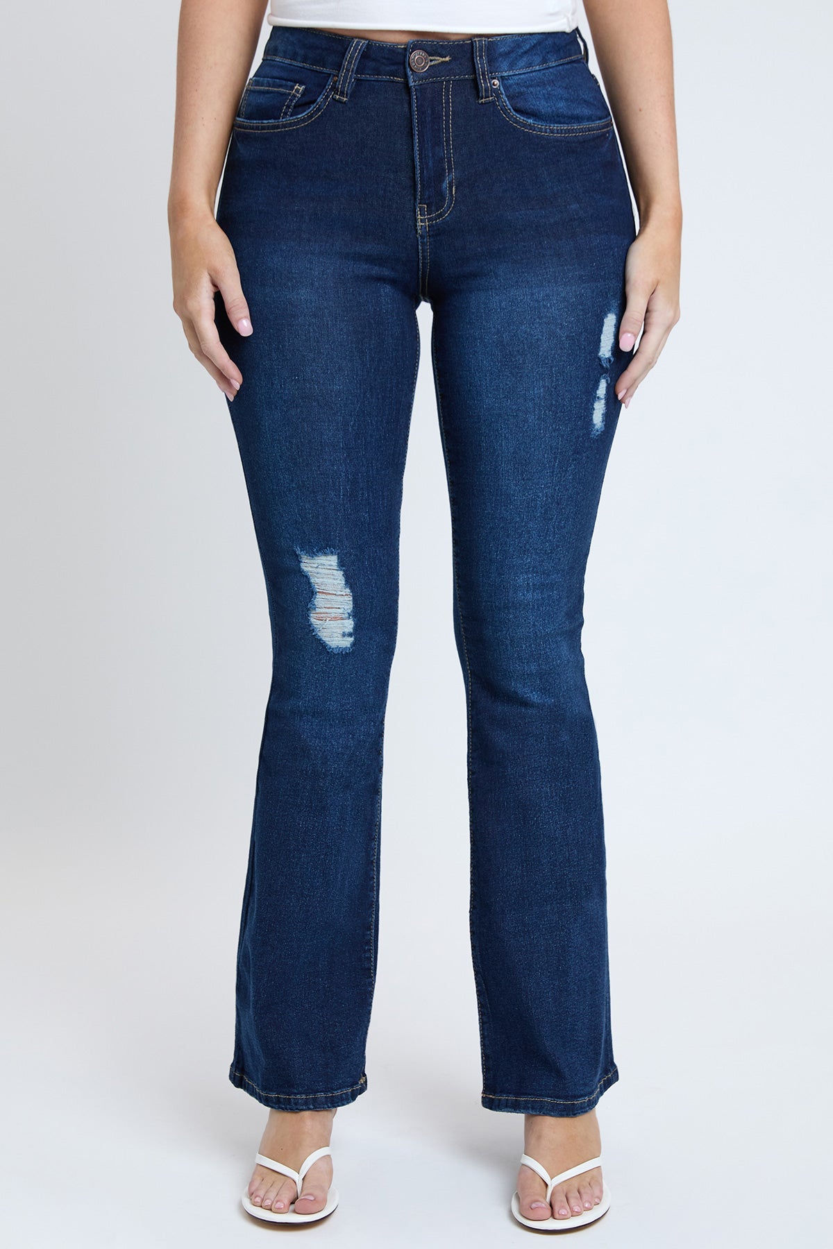 Women's Essential Distressed Flare Jeans-Distressed