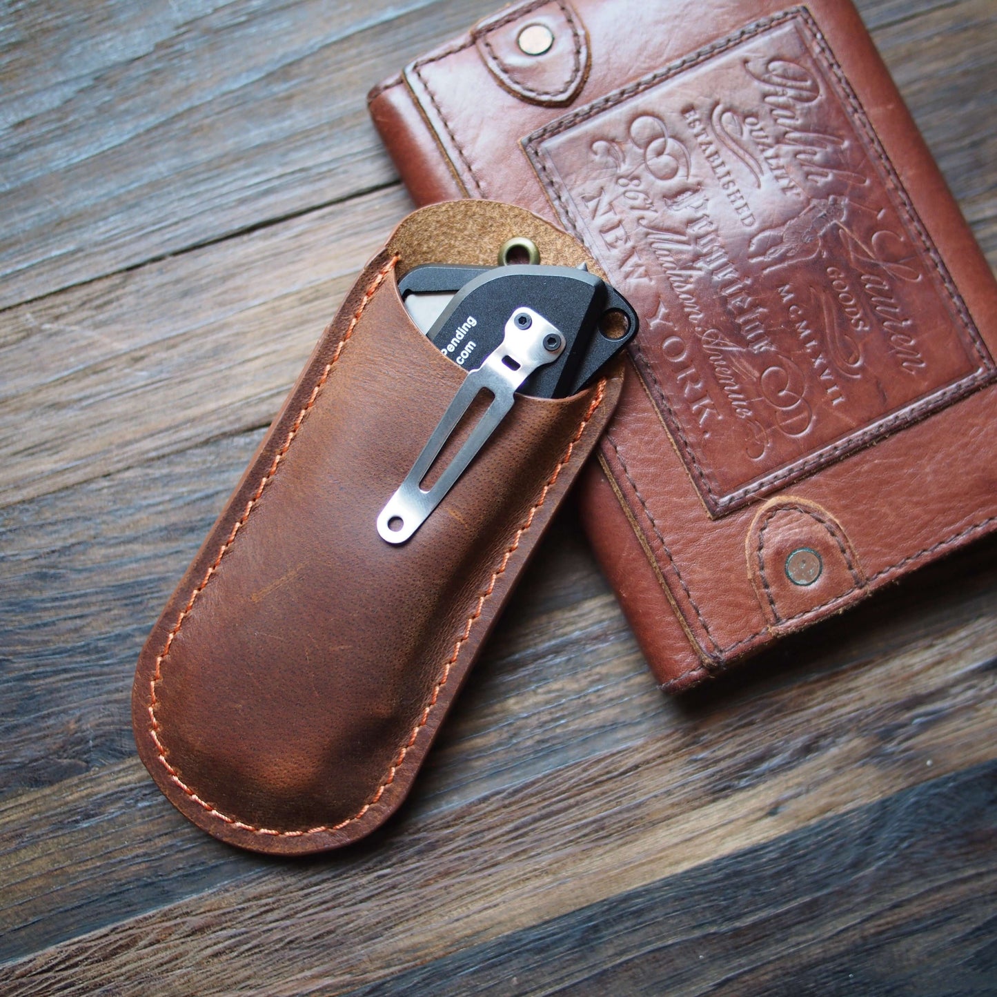 Stinger Olfa Evolution Blade with Leather Pouch, Folding Pocket Knife, Utility Knife - Matte Black