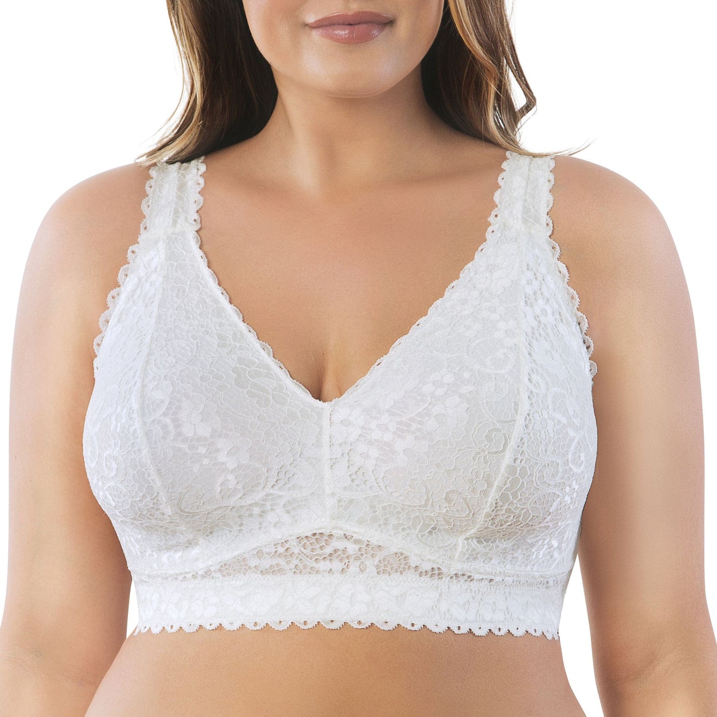 PARFAIT Adriana P5482 Women's Curvy and Full Bust Supportive Wire-free Lace Bra  - Pearl white