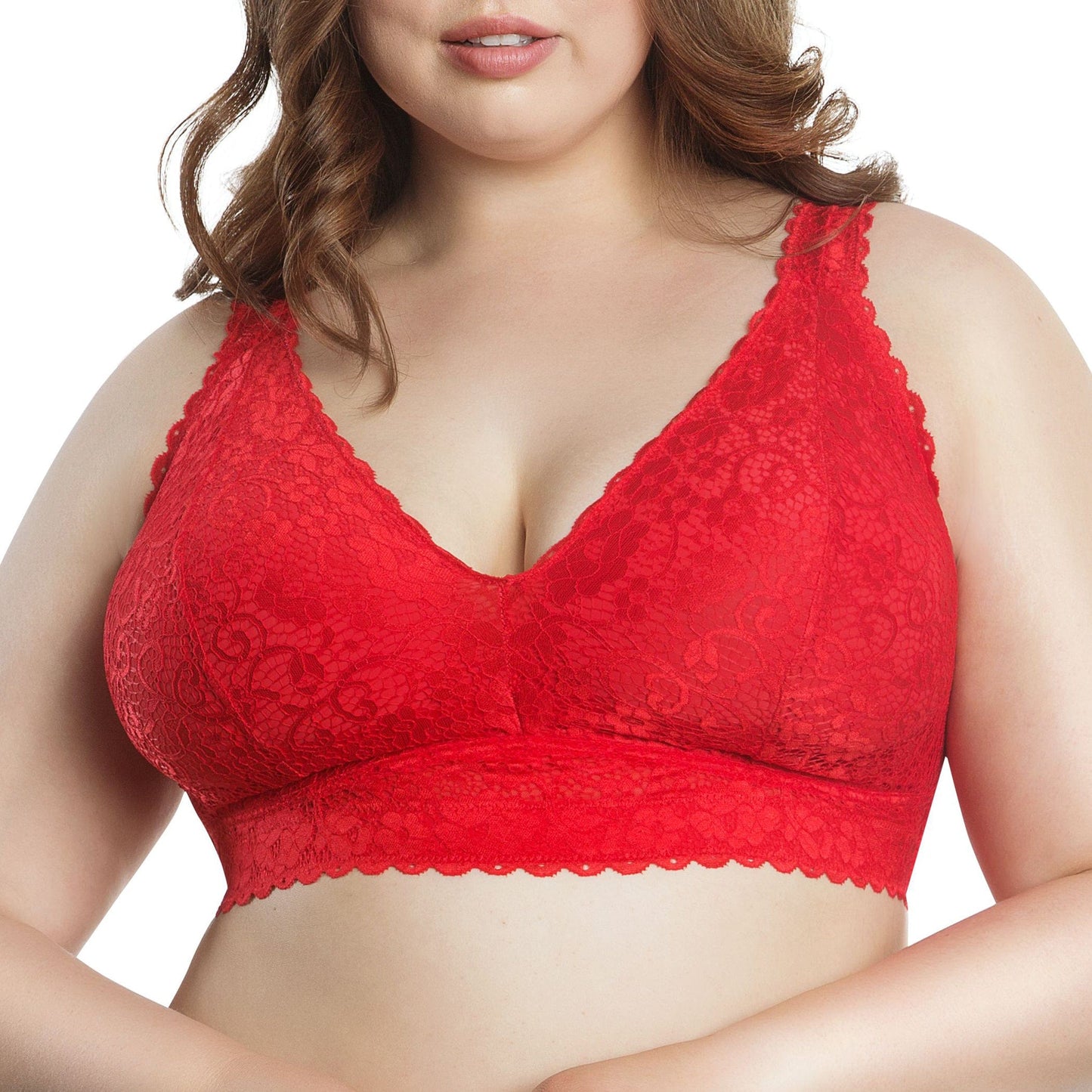 PARFAIT Adriana P5482 Women's Curvy and Full Bust Supportive Wire-free Lace Bra  - Racing red