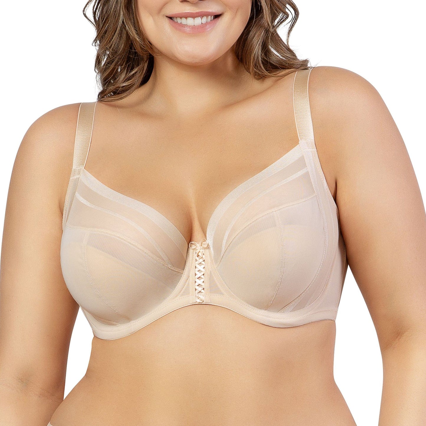 PARFAIT Shea P6062 Women's Full Bust Mesh Plunge Unlined Wired Bra - Bare
