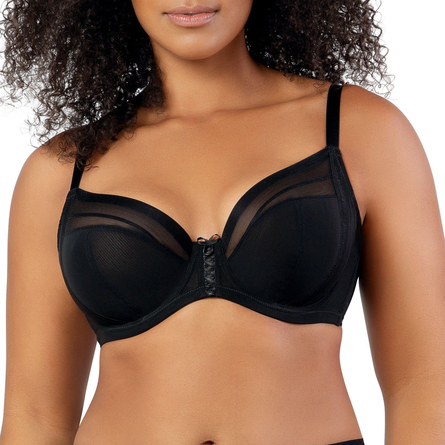 PARFAIT Shea P6062 Women's Full Bust Mesh Plunge Unlined Wired Bra - Black