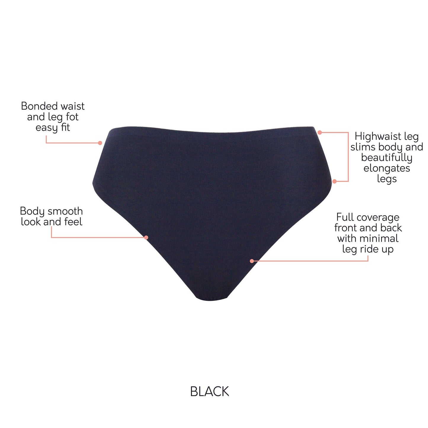 PARFAIT Bonded French Cut PP5031 Body Smoothing  Panties with No Visible Panty Lines   - Black