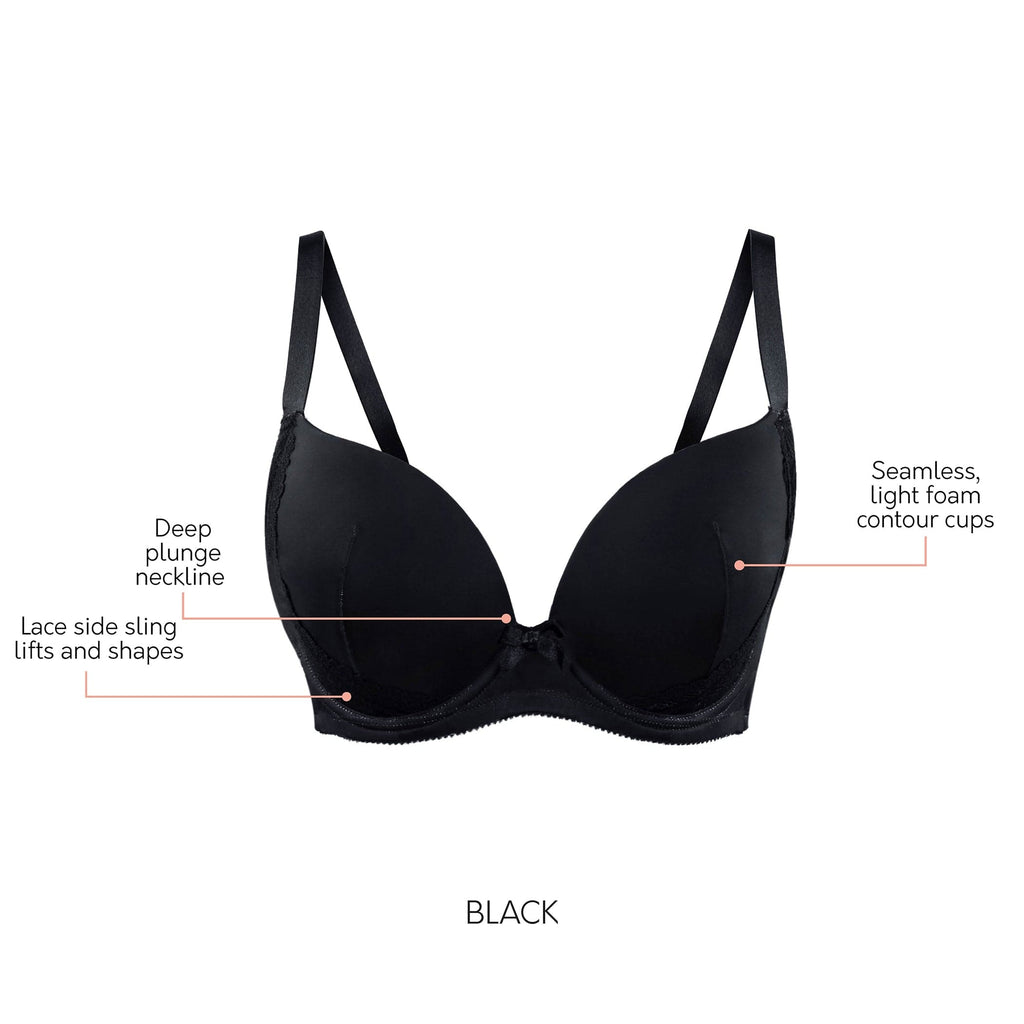 Casey Full Bust Padded Plunge T-Shirt Bra - Black