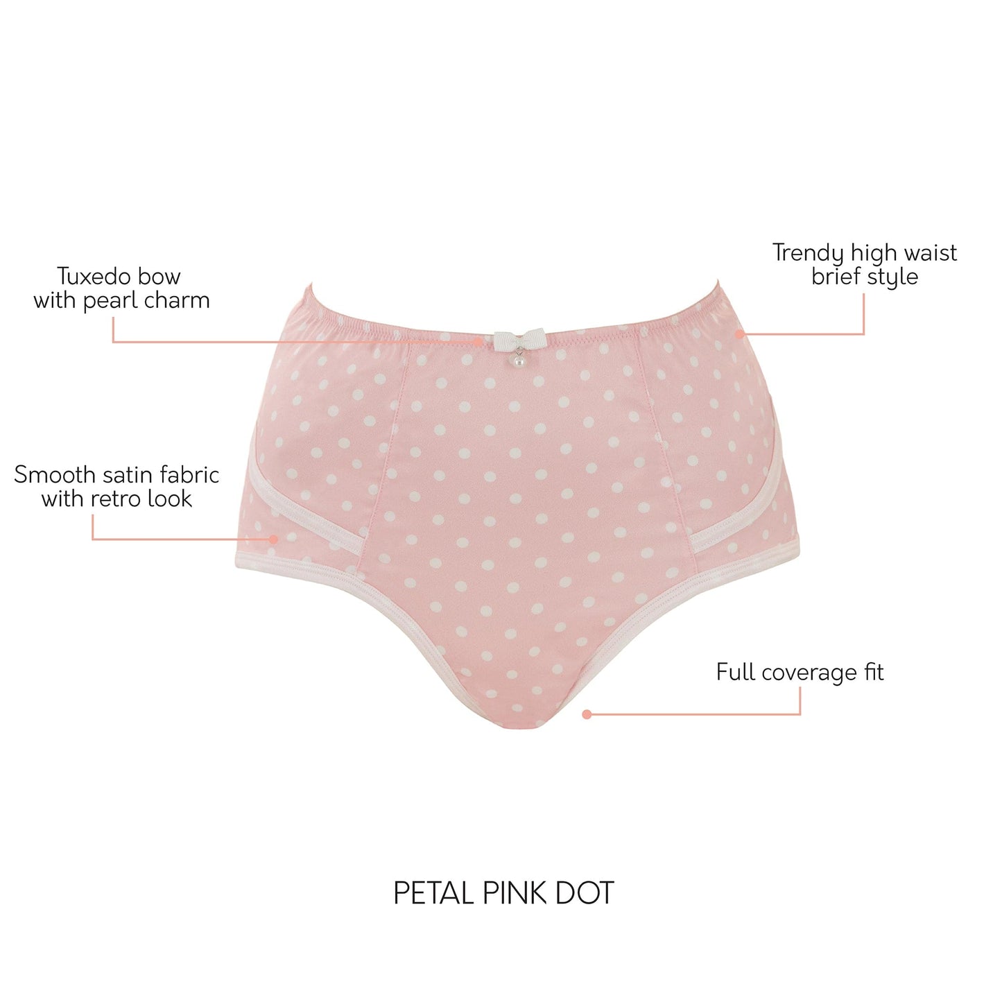 PARFAIT Charlotte 6917 Women's Full Figured Curvy High Waist Brief Vintage  - Petal Pink Dot