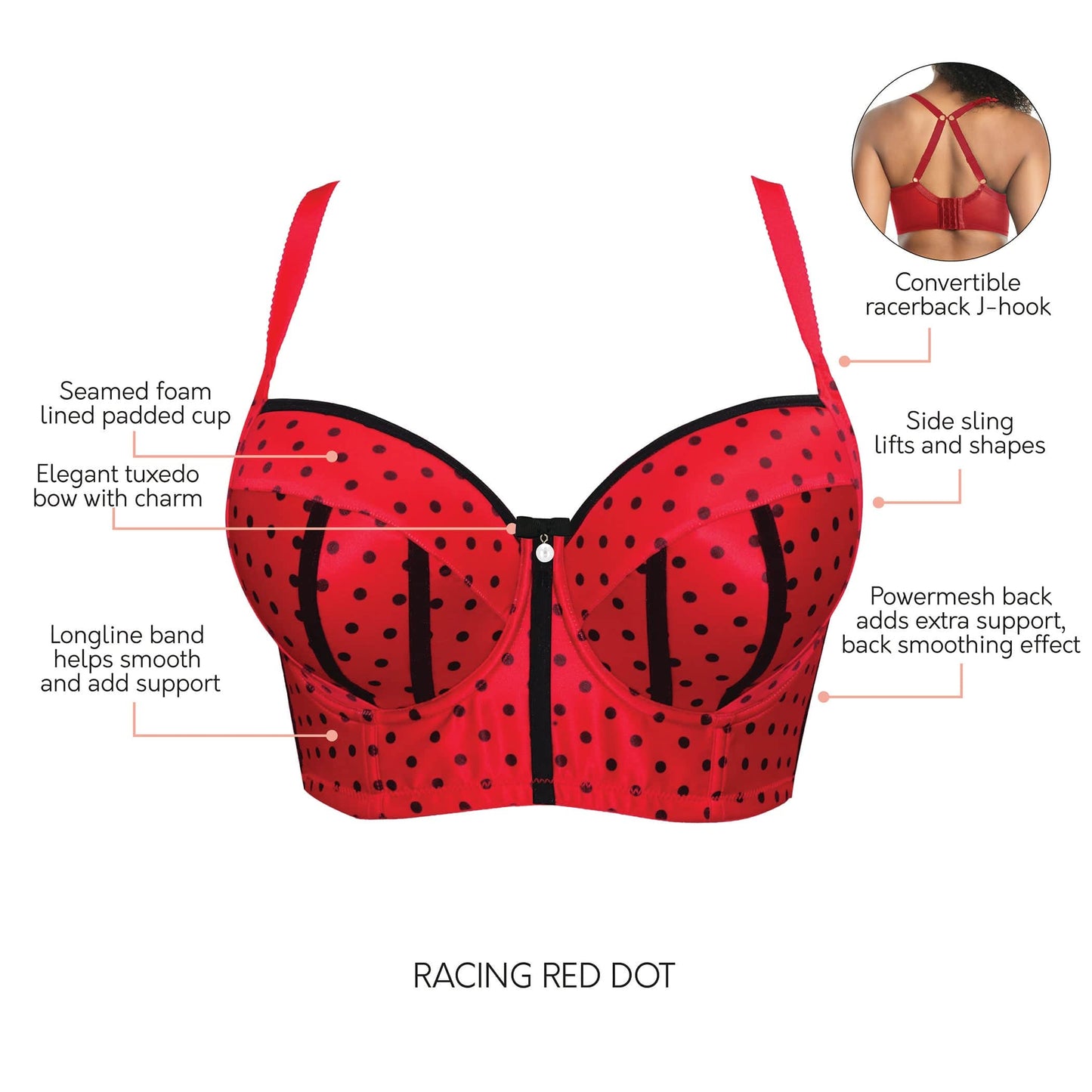 PARFAIT Charlotte Longline 6977 Women's Full Bust Padded Bra  - Racing Red Dot