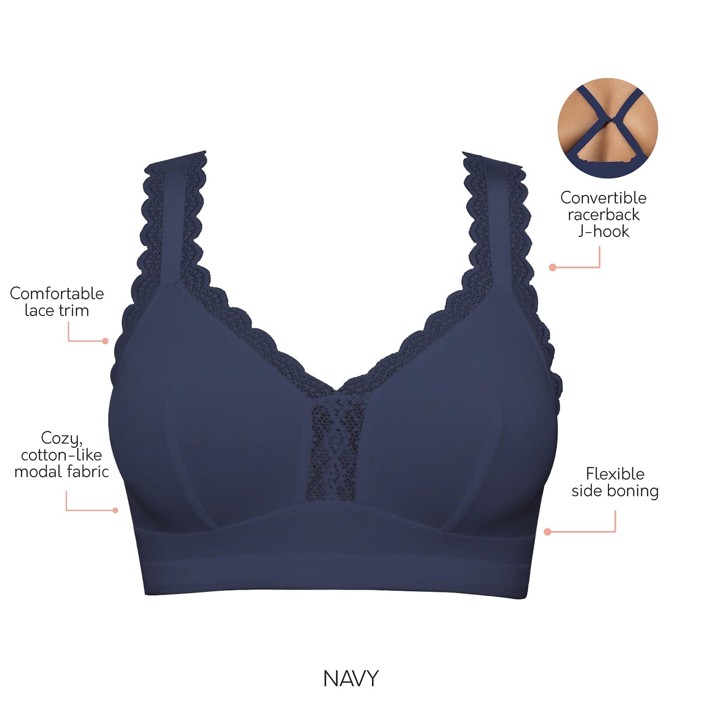 PARFAIT Dalis P5641 Women's Full Busted and Curvy Wire Free Bralette  - Navy