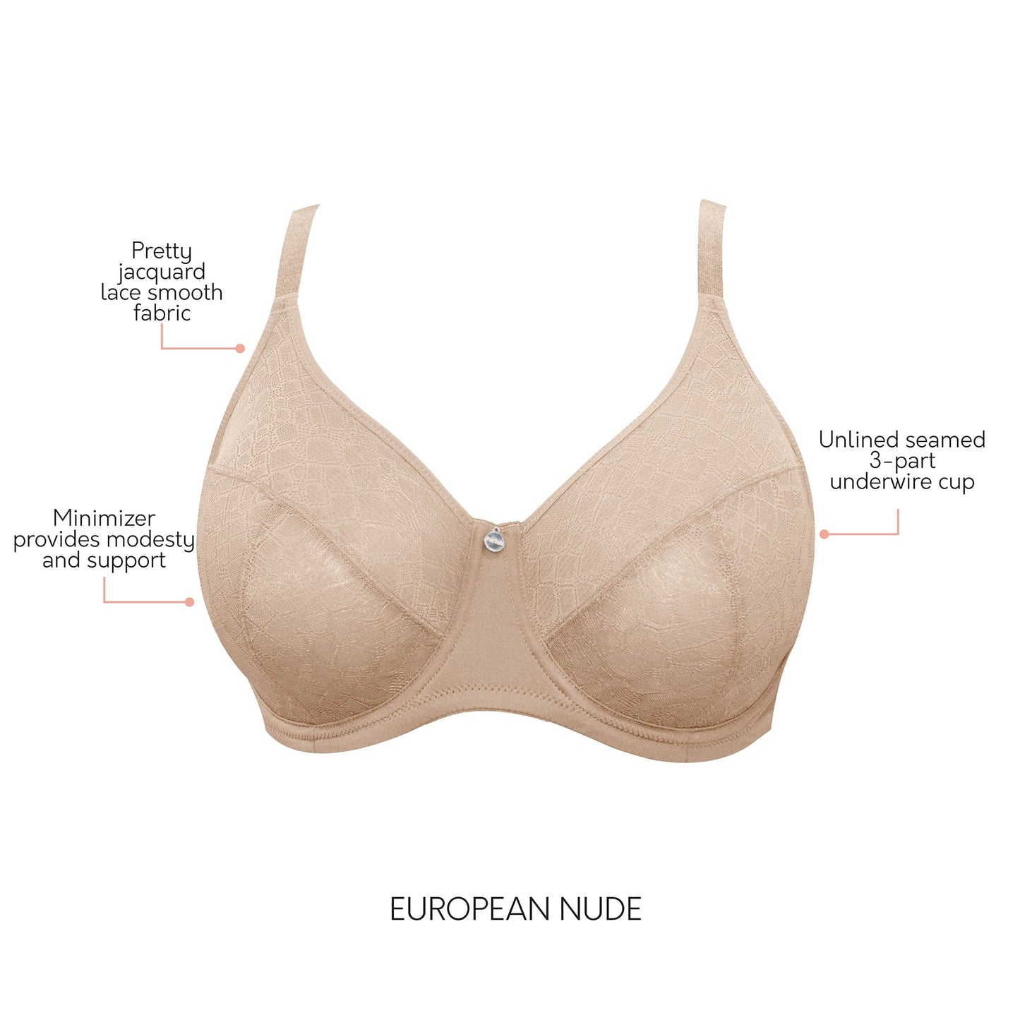 PARFAIT Enora P5272 Women's Full Bust Supportive Full Coverage Unlined Minimizer - E. Nude