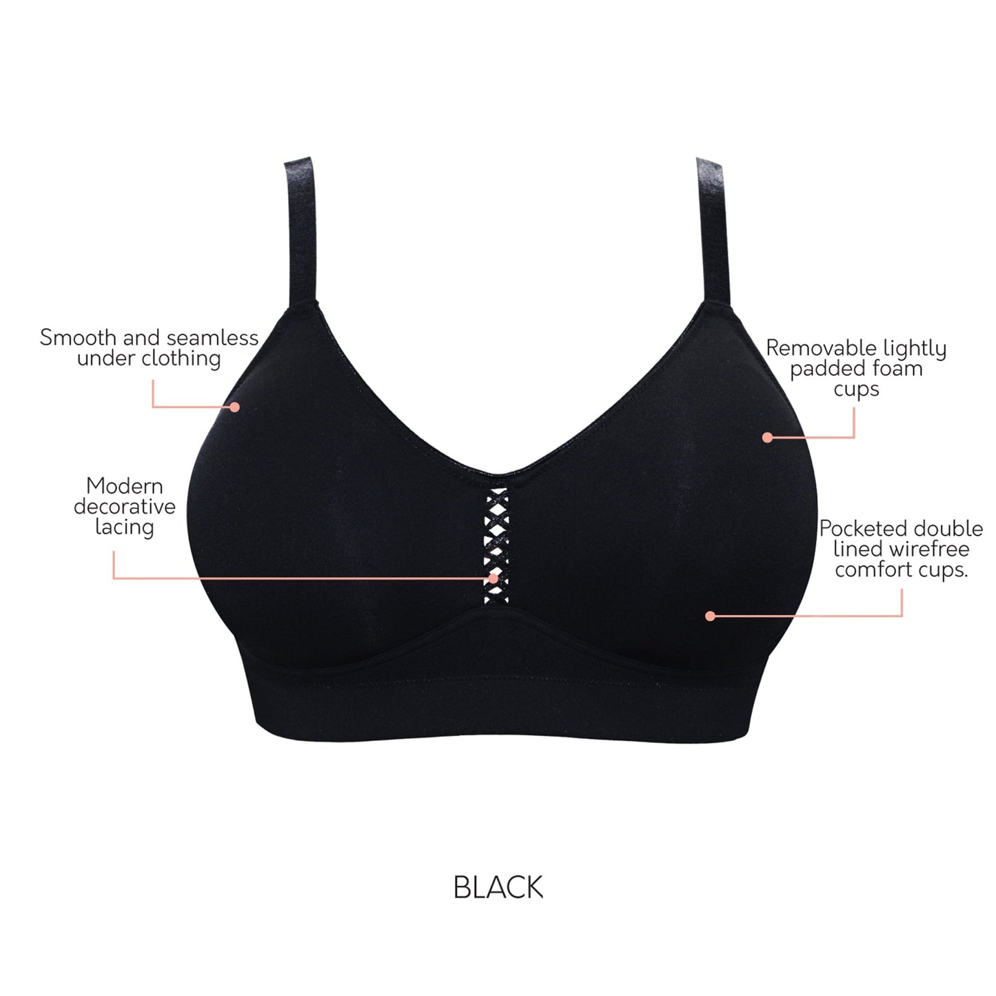 PARFAIT Erika P5861 Women Full Bust Smooth Seamless Wire-Free Bralette Bra - Black