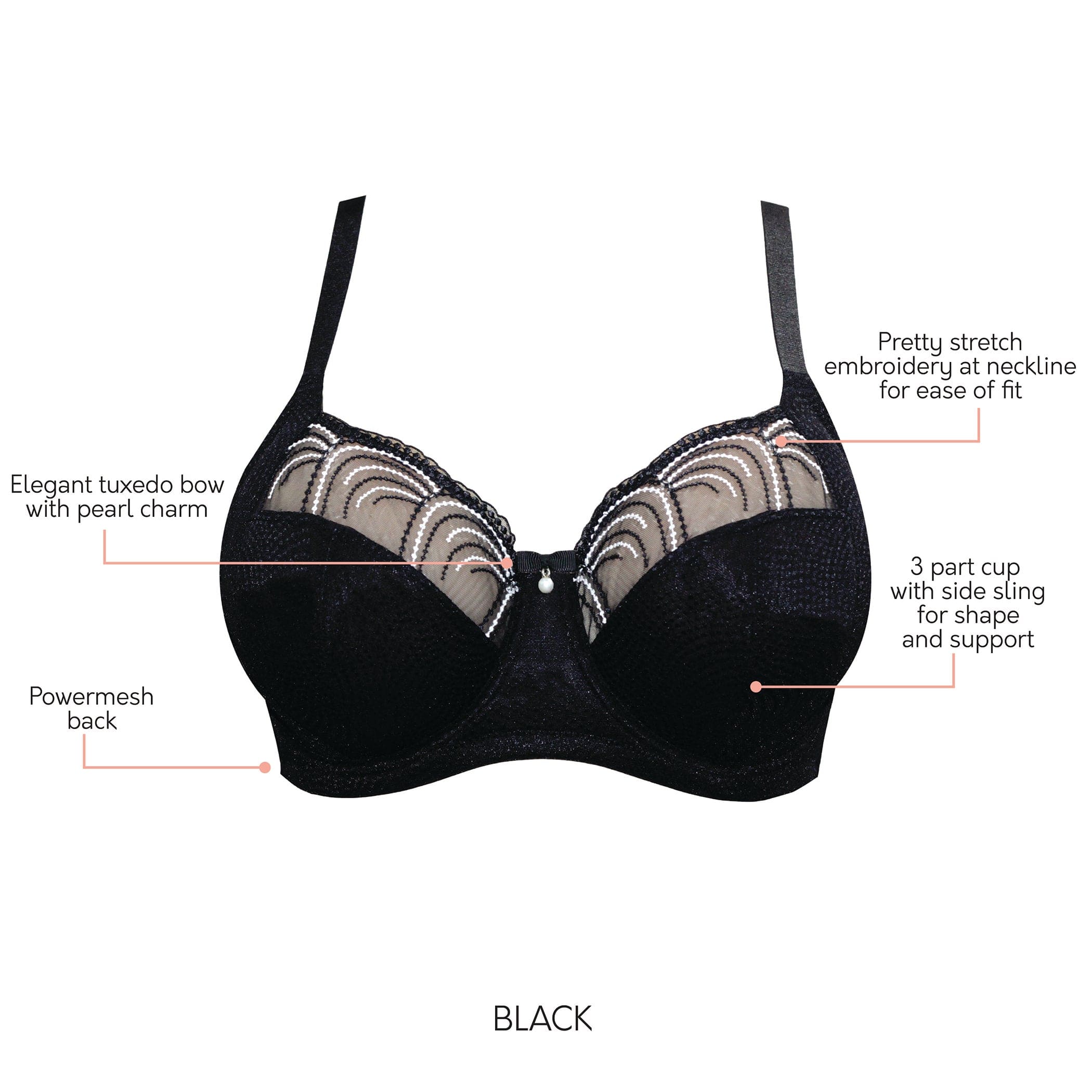 Pearl Full Bust Unlined Bra - Black