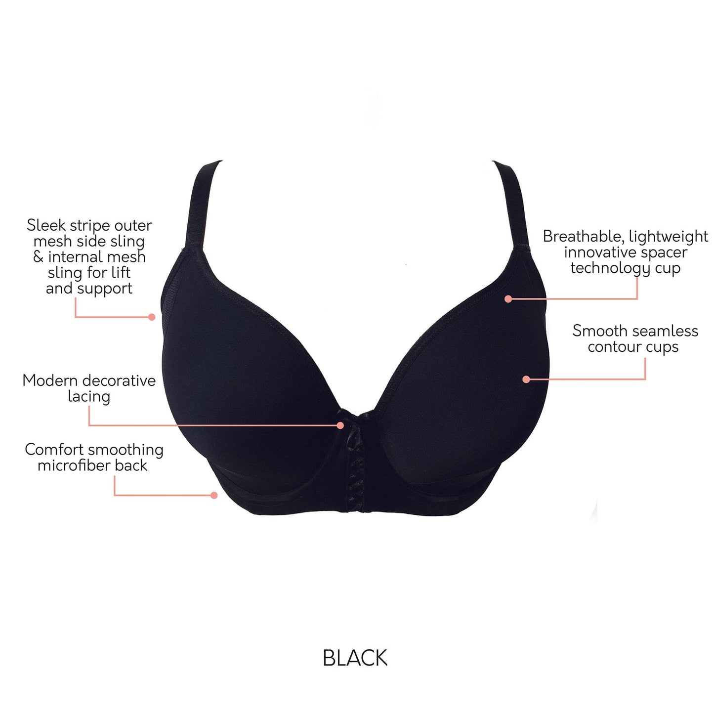 PARFAIT Shea P6061 Women's Spacer T-shirt Full Busted Bra - Black