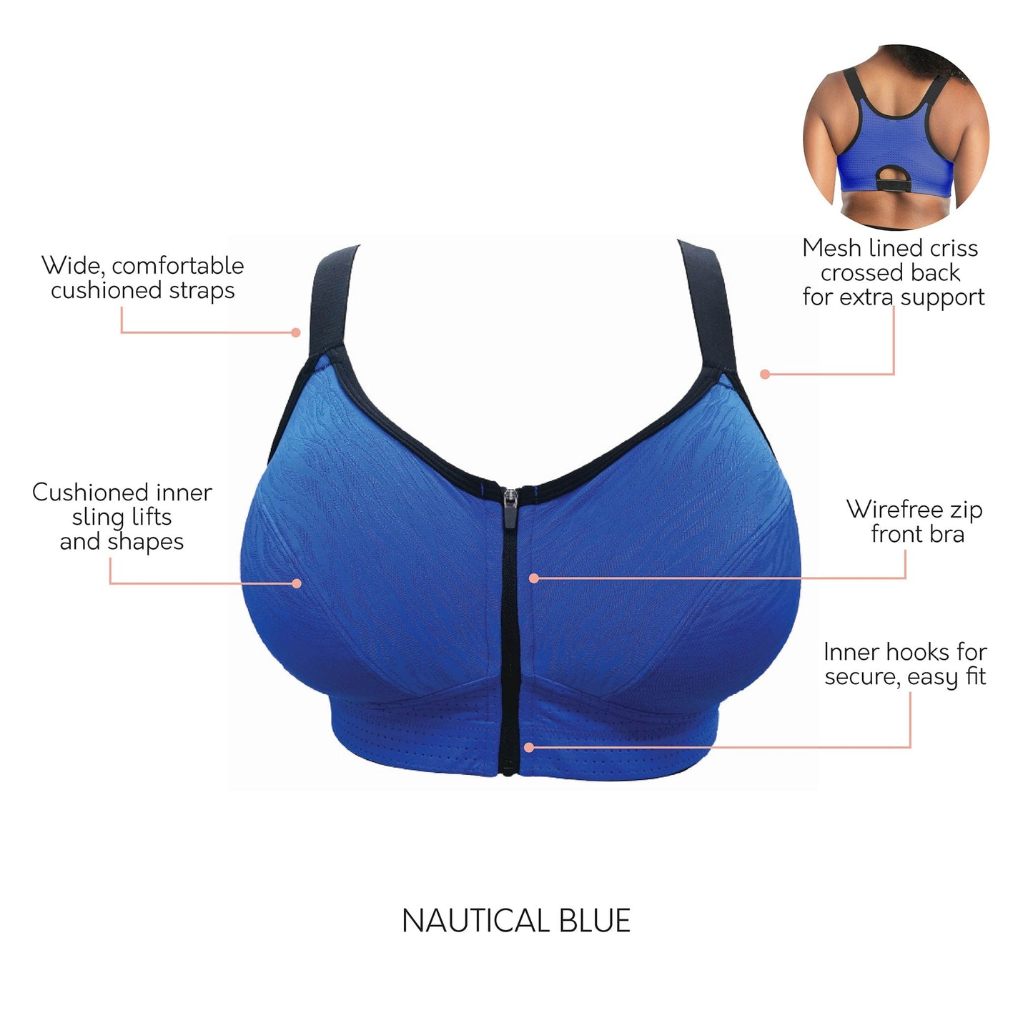 PARFAIT Wave P6052 Women's Wire-Free Front Closure Sports Bra - Nautical Blue