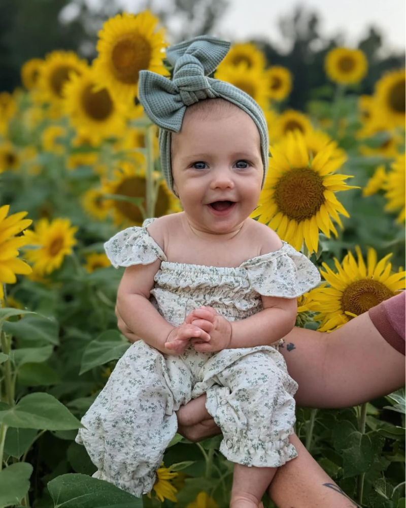 Paisley Smocked Ruffle Jumpsuit - White with Green Leaves