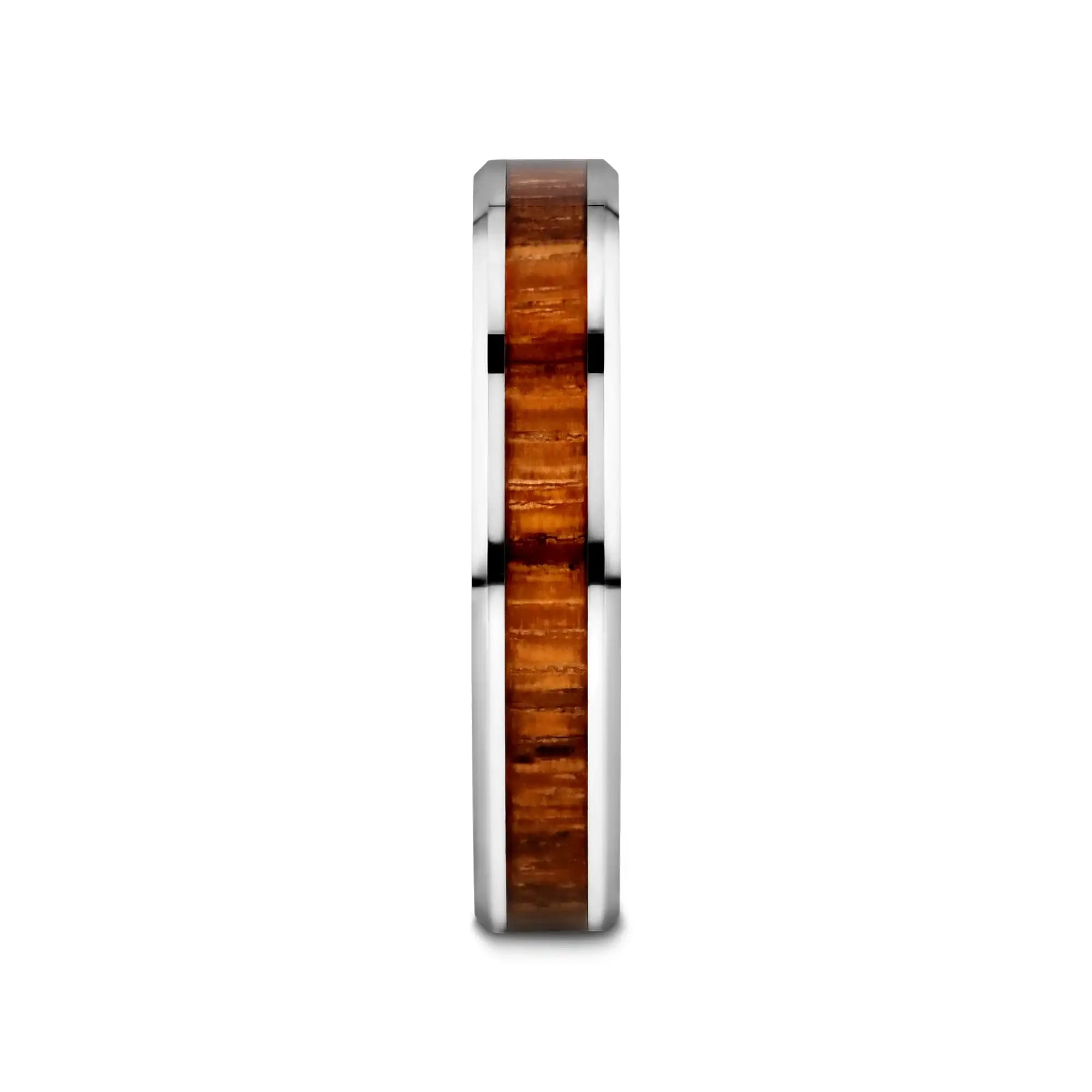 PALMALETTO Tungsten Carbide Ring with Beveled Edges and Real Zebra Wood Inlay - 4mm