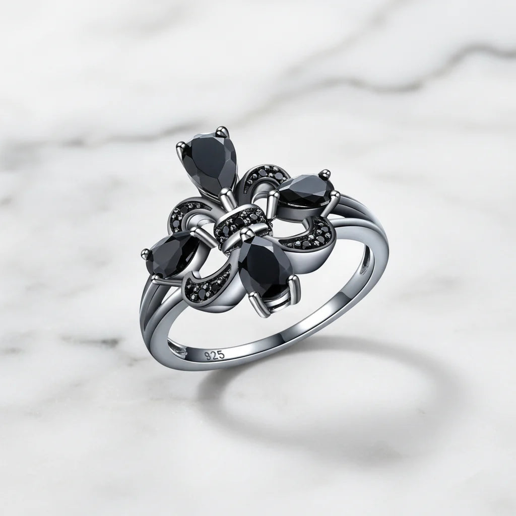 Pear-Cut Black Spinel Gothic Ring