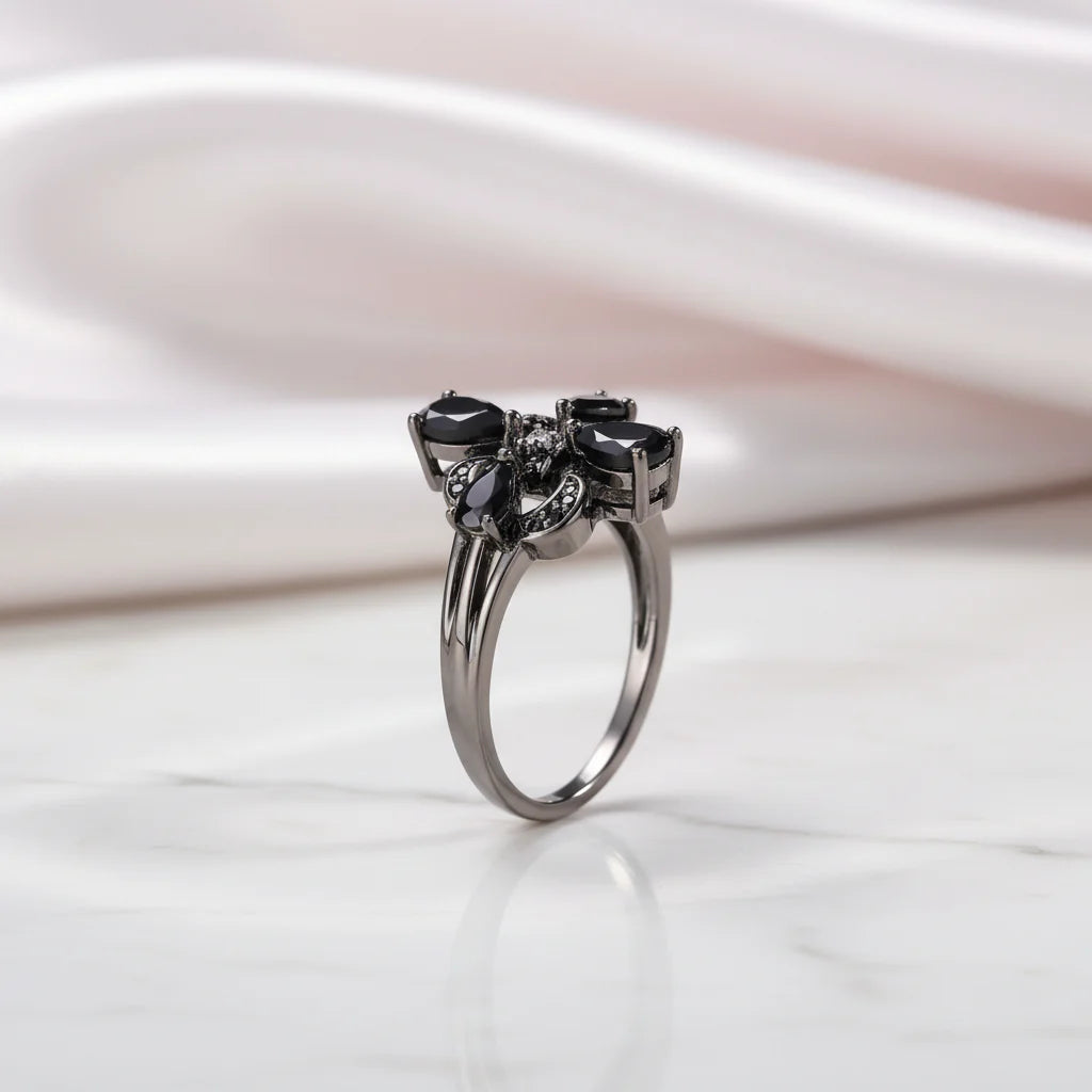Pear-Cut Black Spinel Gothic Ring