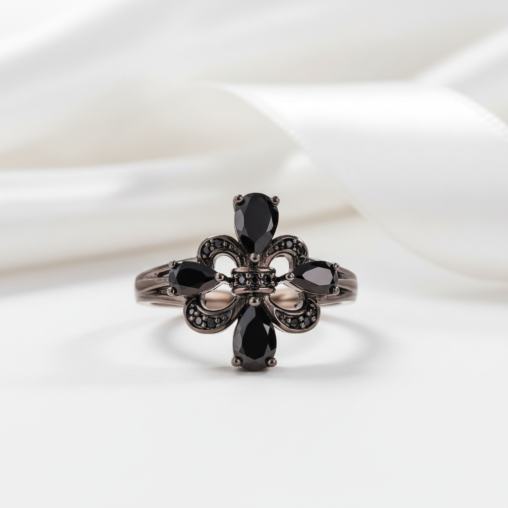 Pear-Cut Black Spinel Gothic Ring