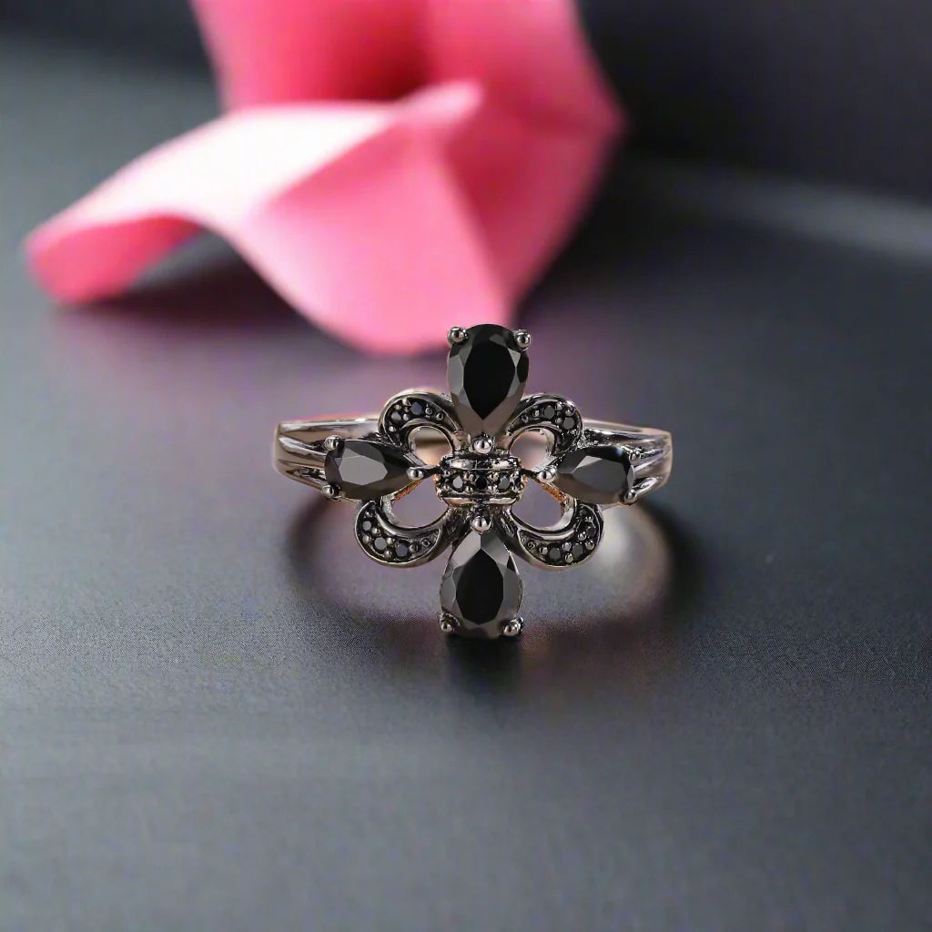 Pear-Cut Black Spinel Gothic Ring
