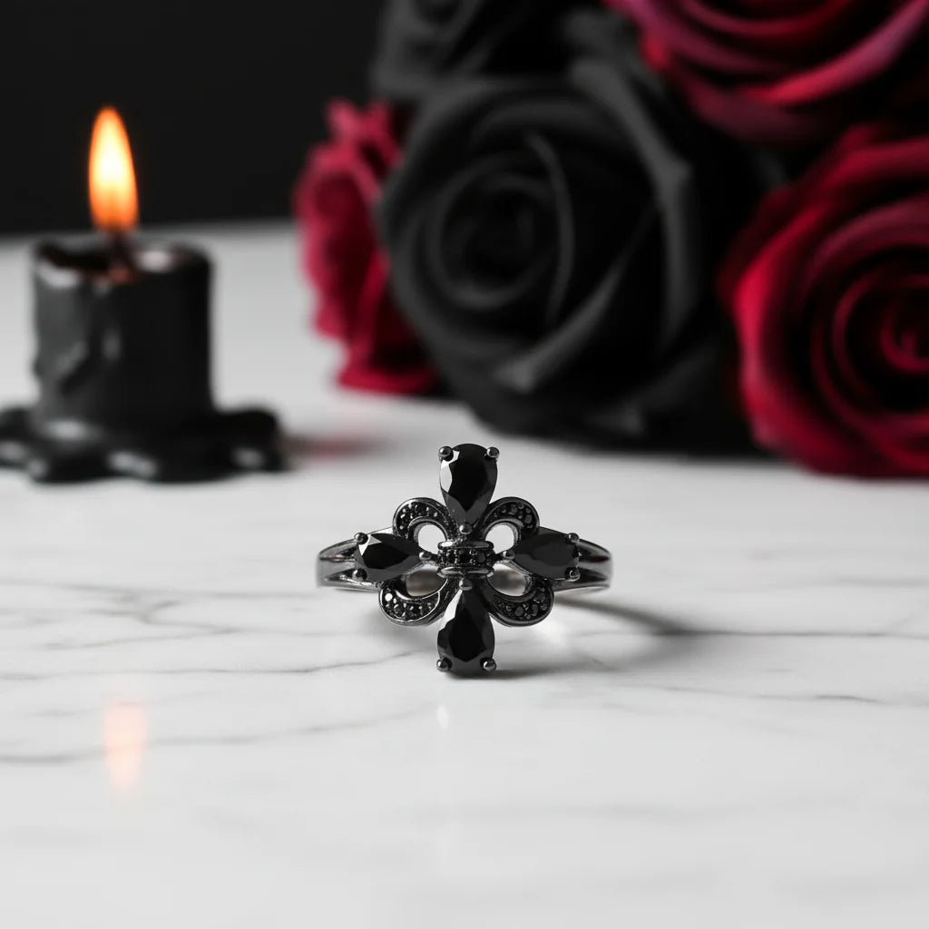 Pear-Cut Black Spinel Gothic Ring