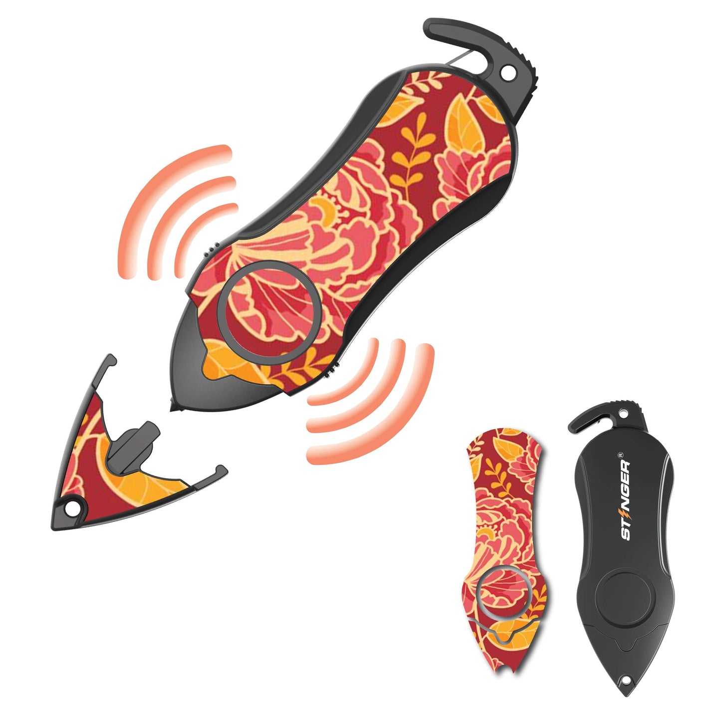 Stinger Personal Safety Alarm Keychain Emergency Tool: Siren Alarm, Seat Belt Cutter, Glass Breaker (Peony)