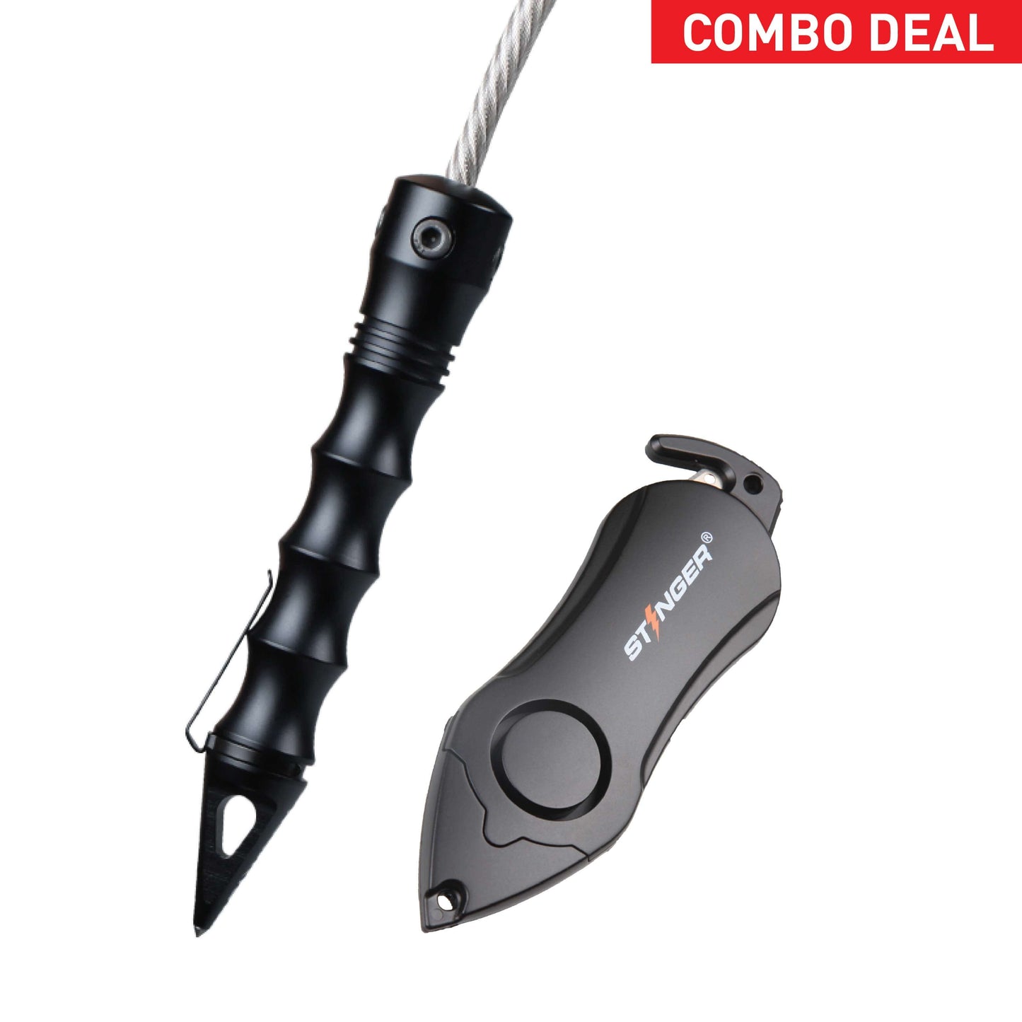 Stinger Whip Car Emergency Tool (Black) + Personal Alarm