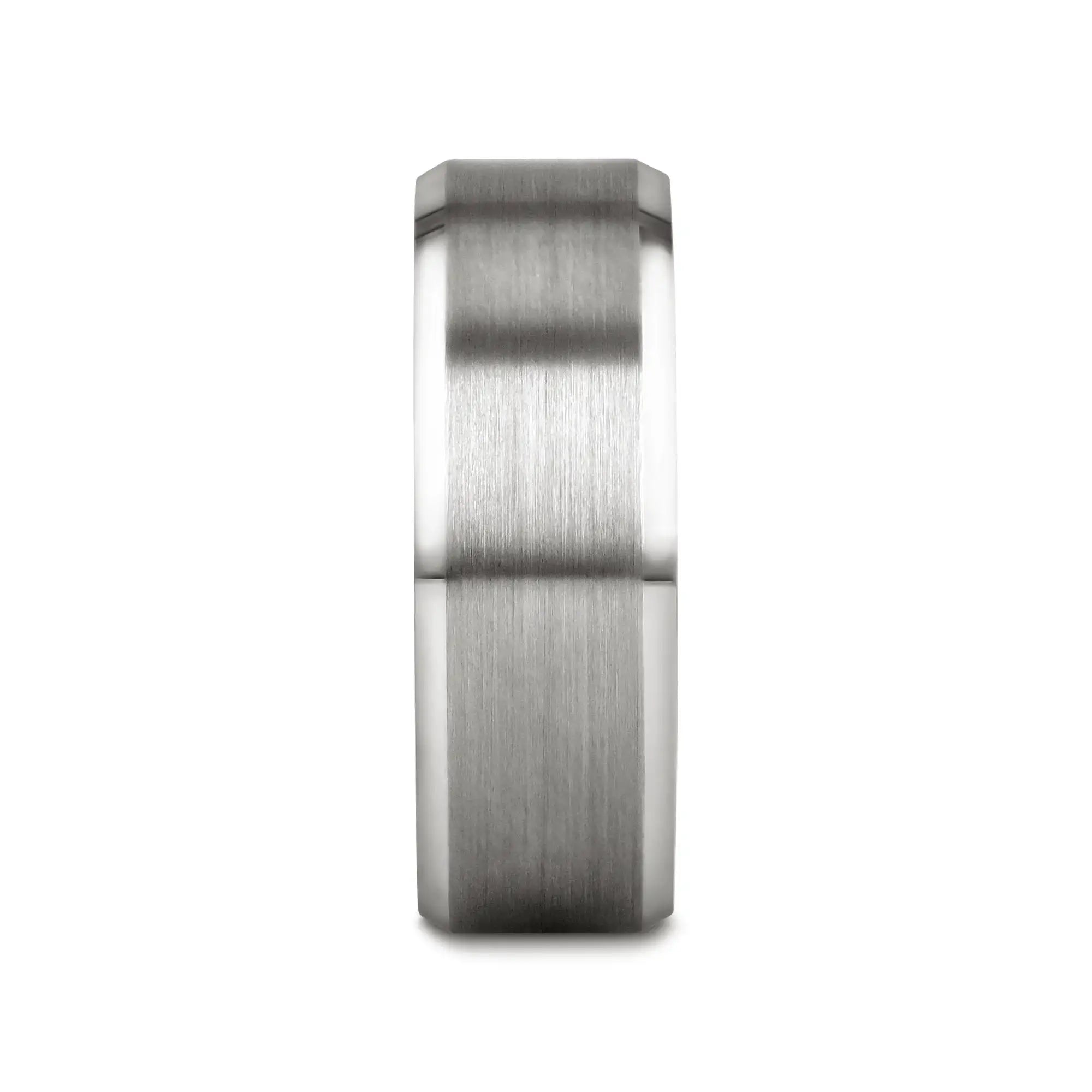 PETERSBURG Brushed Center White Tungsten Ring with Beveled Edges - 4mm - 10mm