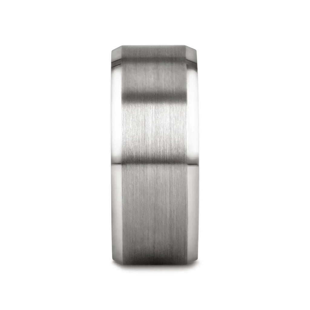 PETERSBURG Brushed Center White Tungsten Ring with Beveled Edges - 4mm - 10mm