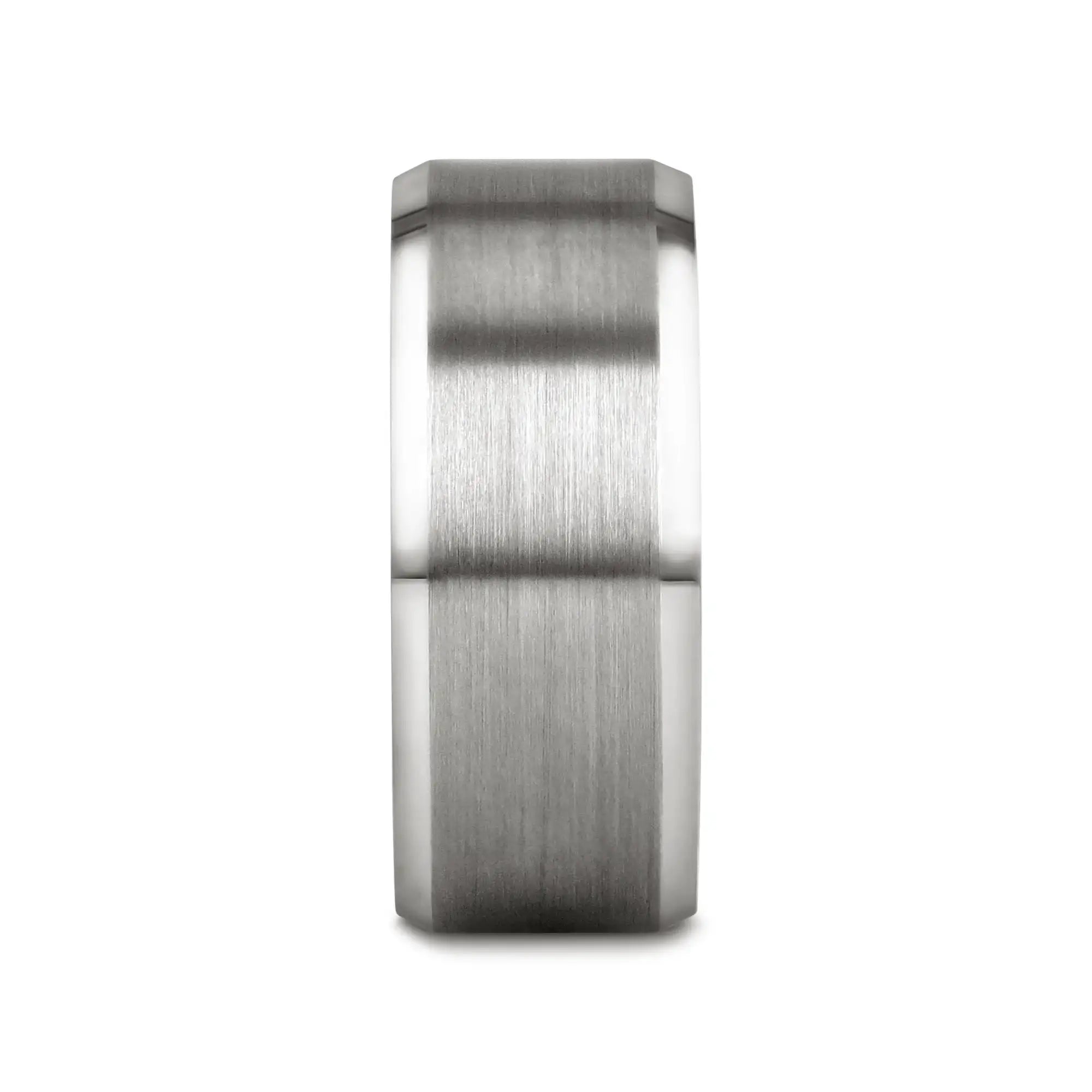 PETERSBURG Brushed Center White Tungsten Ring with Beveled Edges - 4mm - 10mm
