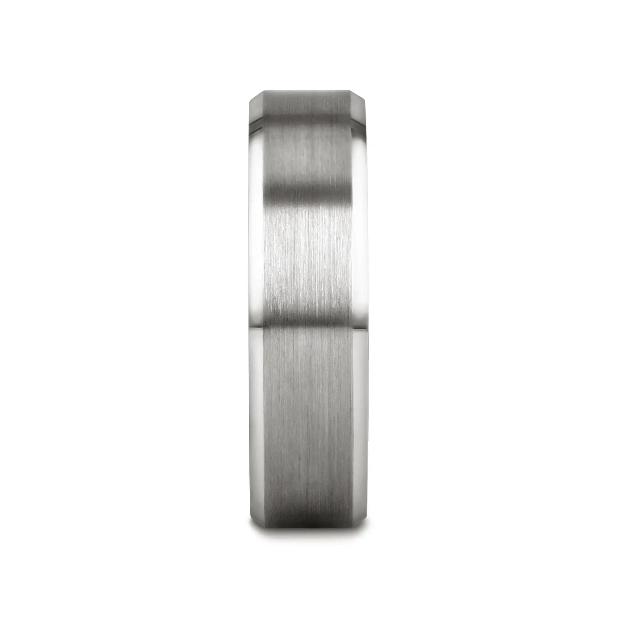 PETERSBURG Brushed Center White Tungsten Ring with Beveled Edges - 4mm - 10mm